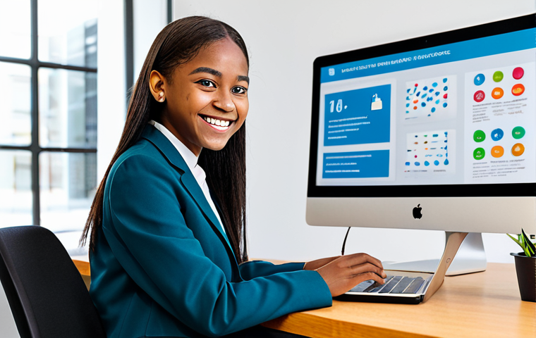 A compassionate youth professional, fully clothed in modest business attire, is seated at a clean, modern desk, reviewing a digital presentation on a laptop. The screen displays a vibrant infographic depicting positive youth development outcomes, with a subtle overlay of diverse, smiling youth faces. The professional's expression conveys empathy, dedication, and the power of their work, highlighting the human stories behind the data. The background is a bright, organized office space, subtly hinting at community engagement. The image emphasizes authenticity and the transformative impact of youth programs. safe for work, appropriate content, family-friendly, perfect anatomy, correct proportions, natural pose, well-formed hands, proper finger count, natural body proportions, professional photography, high quality.