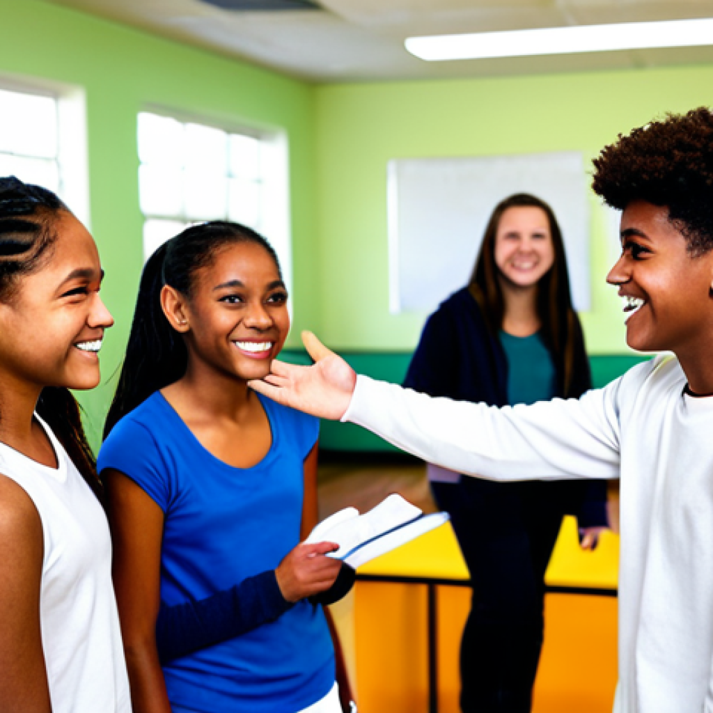 **

"A youth educator in a brightly lit community center, engaging with a group of teenagers. The educator is smiling and actively listening. The scene is welcoming and supportive.  Fully clothed, appropriate attire, safe for work, professional setting, natural poses, correct proportions, high quality."

**