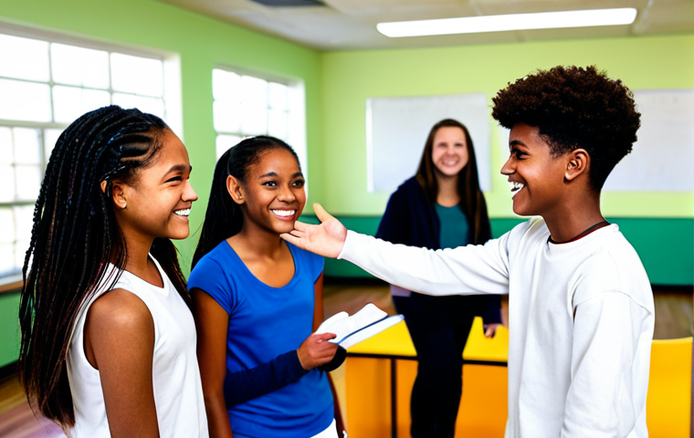 **
"A youth educator in a brightly lit community center, engaging with a group of teenagers. The educator is smiling and actively listening. The scene is welcoming and supportive. Fully clothed, appropriate attire, safe for work, professional setting, natural poses, correct proportions, high quality."
**