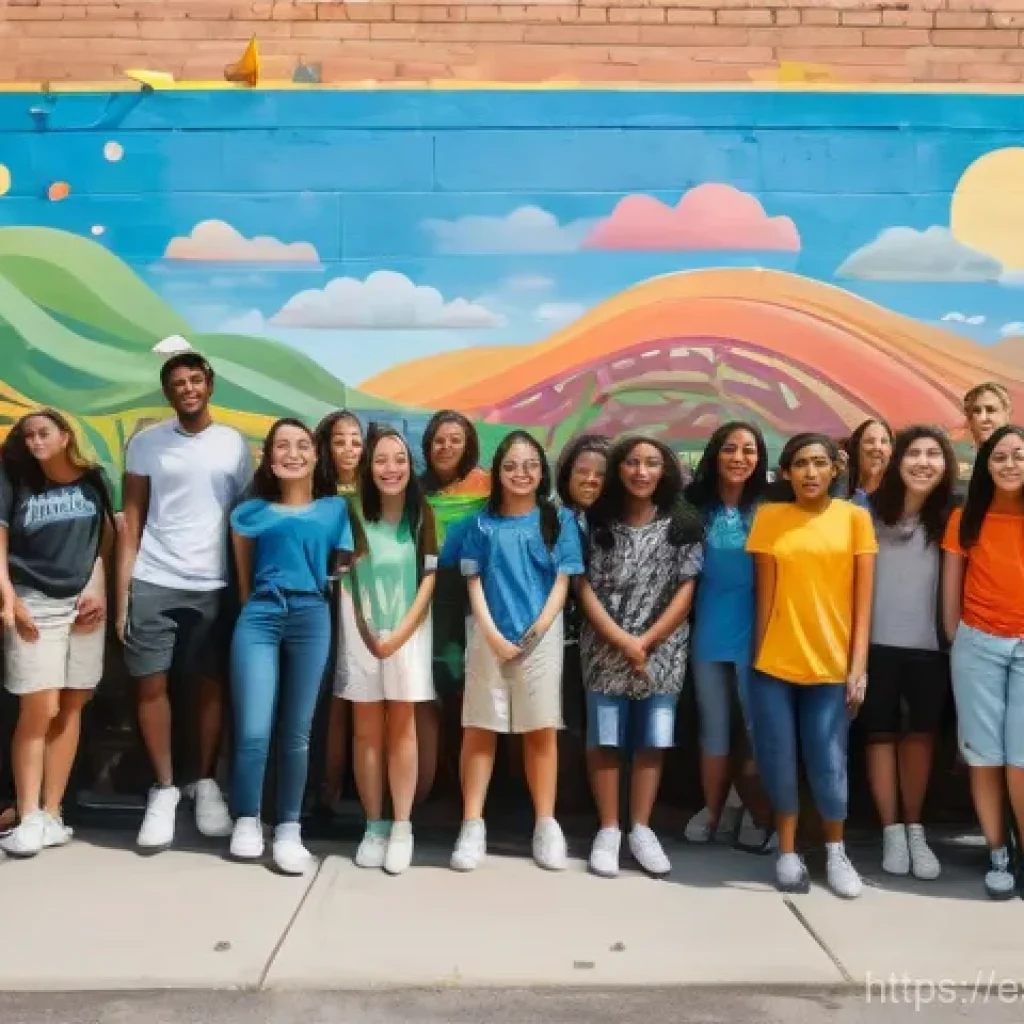 청소년지도사와 청소년 문화활동 지원 - **Prompt:** A vibrant, wide-angle shot of a diverse group of teenagers, aged 14-17, joyfully collabo...