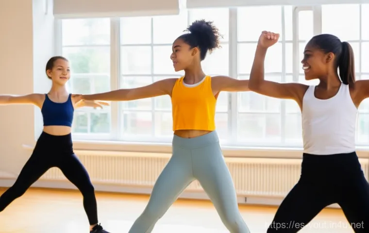 청소년지도사와 청소년 문화활동 지원 - **Prompt:** A medium close-up shot of three young adults, aged 15-18, performing a dramatic scene on...