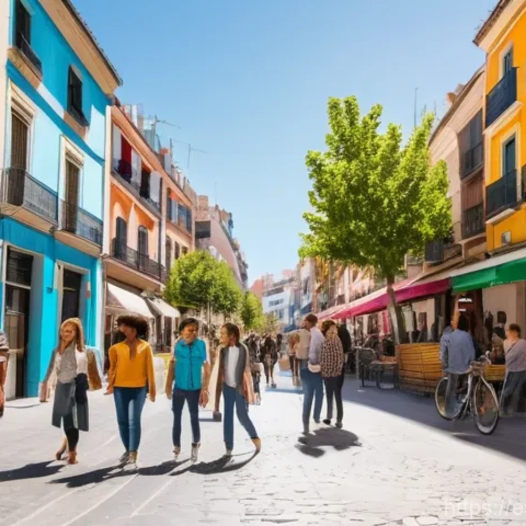 청소년지도사와 협력 기관 관계 관리 - **Prompt:** A vibrant, sunny street scene in a lively Madrid neighborhood. Diverse individuals, incl...