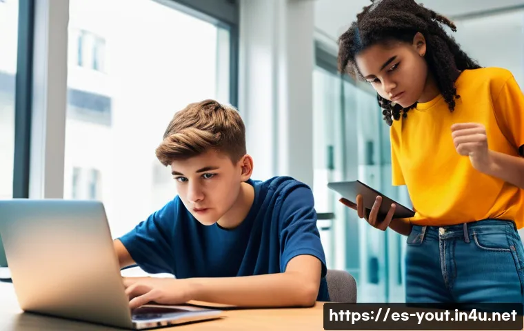 청소년지도사와 청소년 법률 상담 사례 - **Prompt for Digital Safety and Cyberbullying Awareness:**
"A diverse group of three teenagers, ...