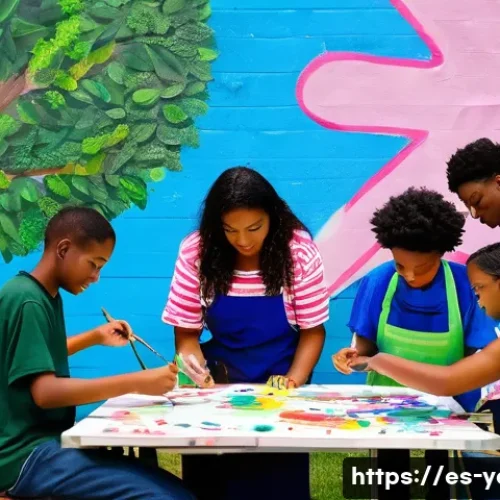 Home 32 청소년지도사와 청소년 학습 지원 활동 - **Prompt 1: Empowering Creative Expression in a Safe Space**
"A vibrant and diverse group of tee...