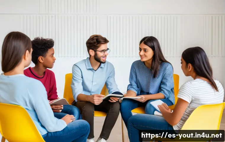 청소년지도사로서의 직업 만족도 - A compassionate youth counselor in a modern community center in Spain, sitting attentively with a di...